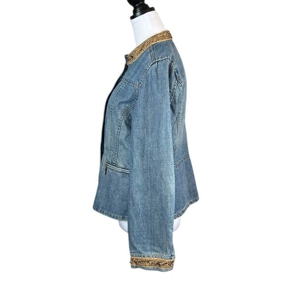 Liz Claiborne Denim Jacket with Tan Beaded Accents, Size L - Picture 3 of 10